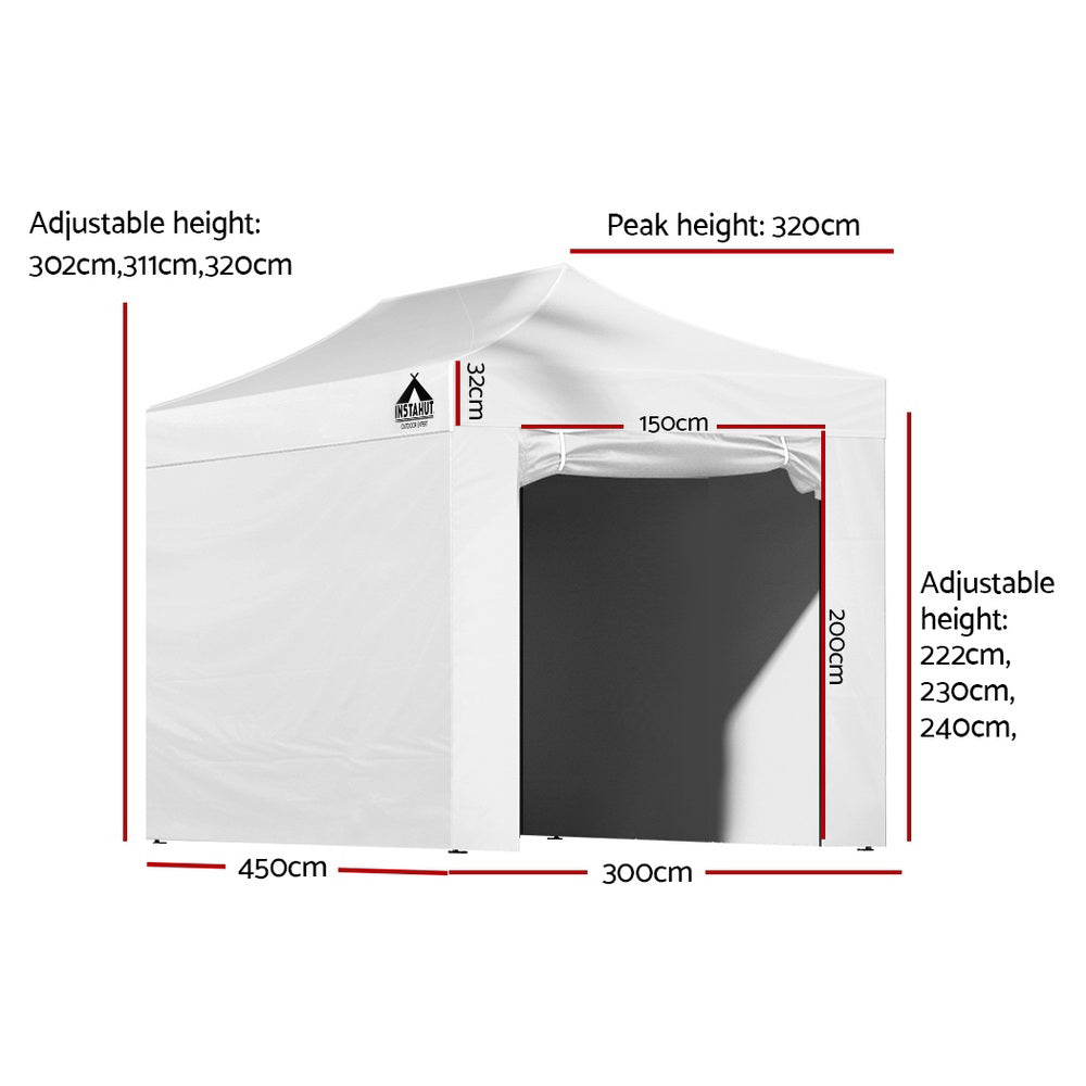 Instahut Pop Up Gazebo 3x4.5m 500D Oxford UV Water Resistant White