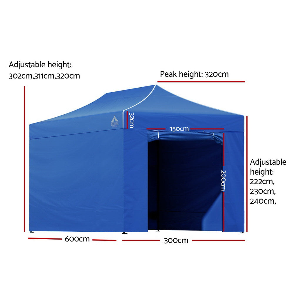 Instahut Pop Up Marquee Gazebo 3x6m UV Water Resistant Folding Blue