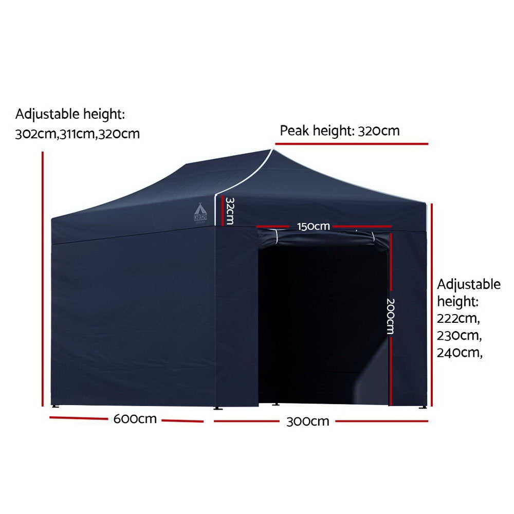 Instahut Pop Up Gazebo 3x6m 500D Oxford Navy with Sidewalls