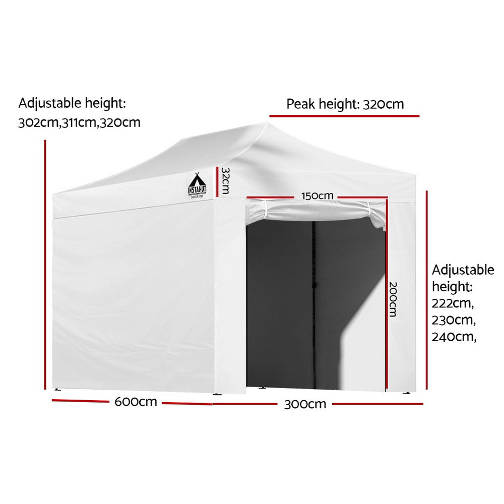 Instahut Pop Up Marquee Gazebo 3x6m UV Water Resistant Folding White
