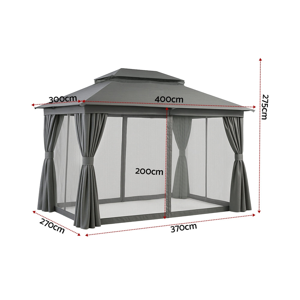 Instahut Gazebo 3x4m Grey UV Resistant Outdoor Patio Tent with Curtains
