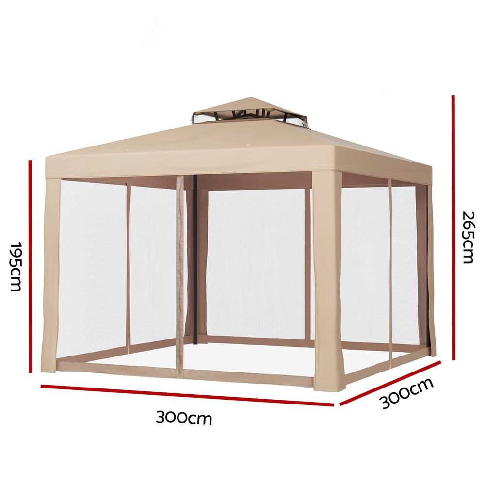 INSTAHUT Gazebo Marquee 3x3m UV Resistant Water Resistant Brown with Mesh Walls