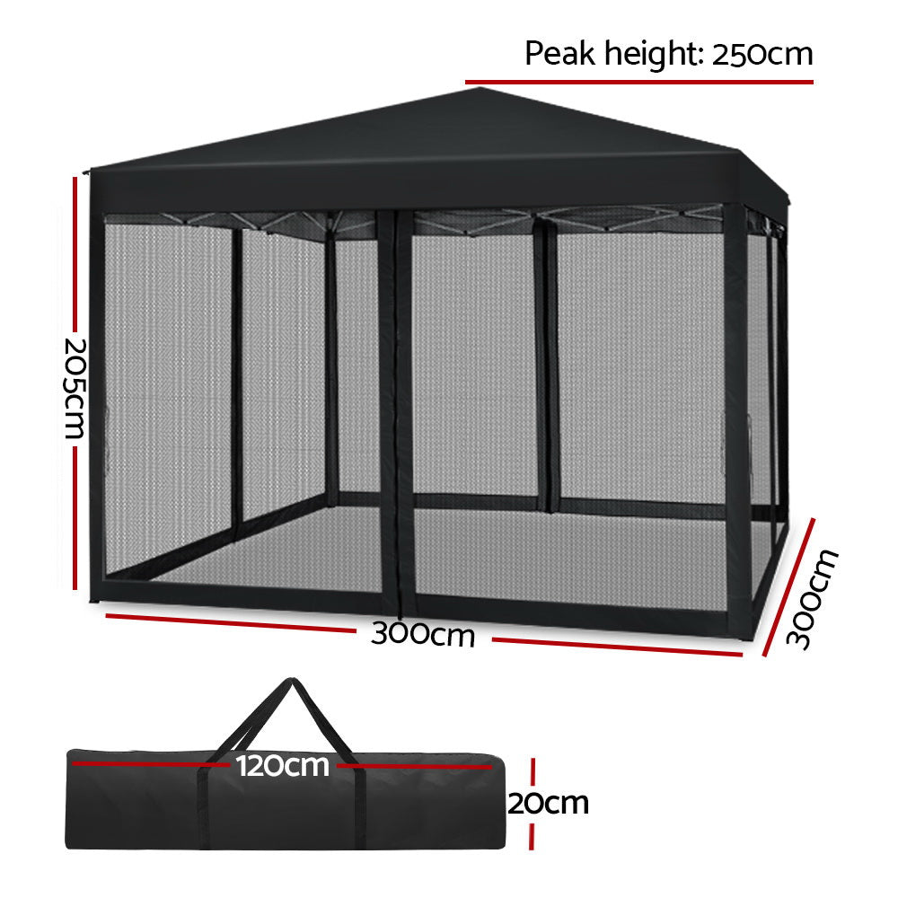 Instahut Pop Up Gazebo 3x3m UV Resistant Outdoor Camping Tent Shade Black