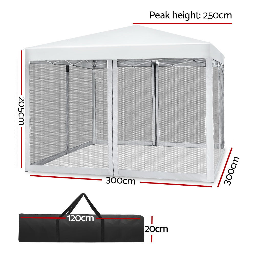 Instahut Pop Up Gazebo 3x3m UV Resistant Outdoor Camping Tent Shade White
