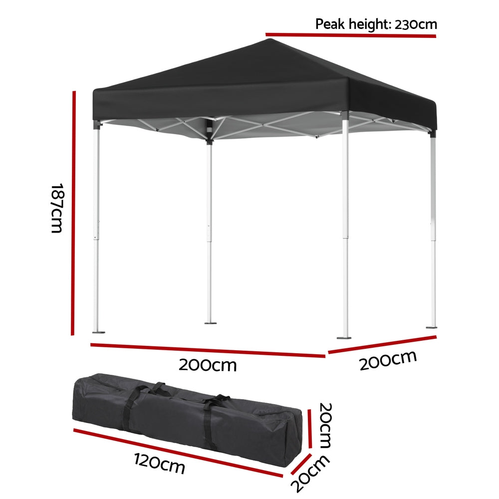 Instahut Pop Up Gazebo 2x2m Black UV Resistant Portable Outdoor