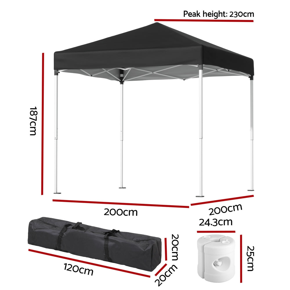 Instahut Pop Up Gazebo 2x2m UV Water Resistant Patio Garden Shade Black