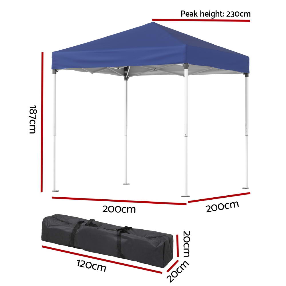 Instahut Pop Up Gazebo 2x2m Outdoor Blue UV Resistant Portable
