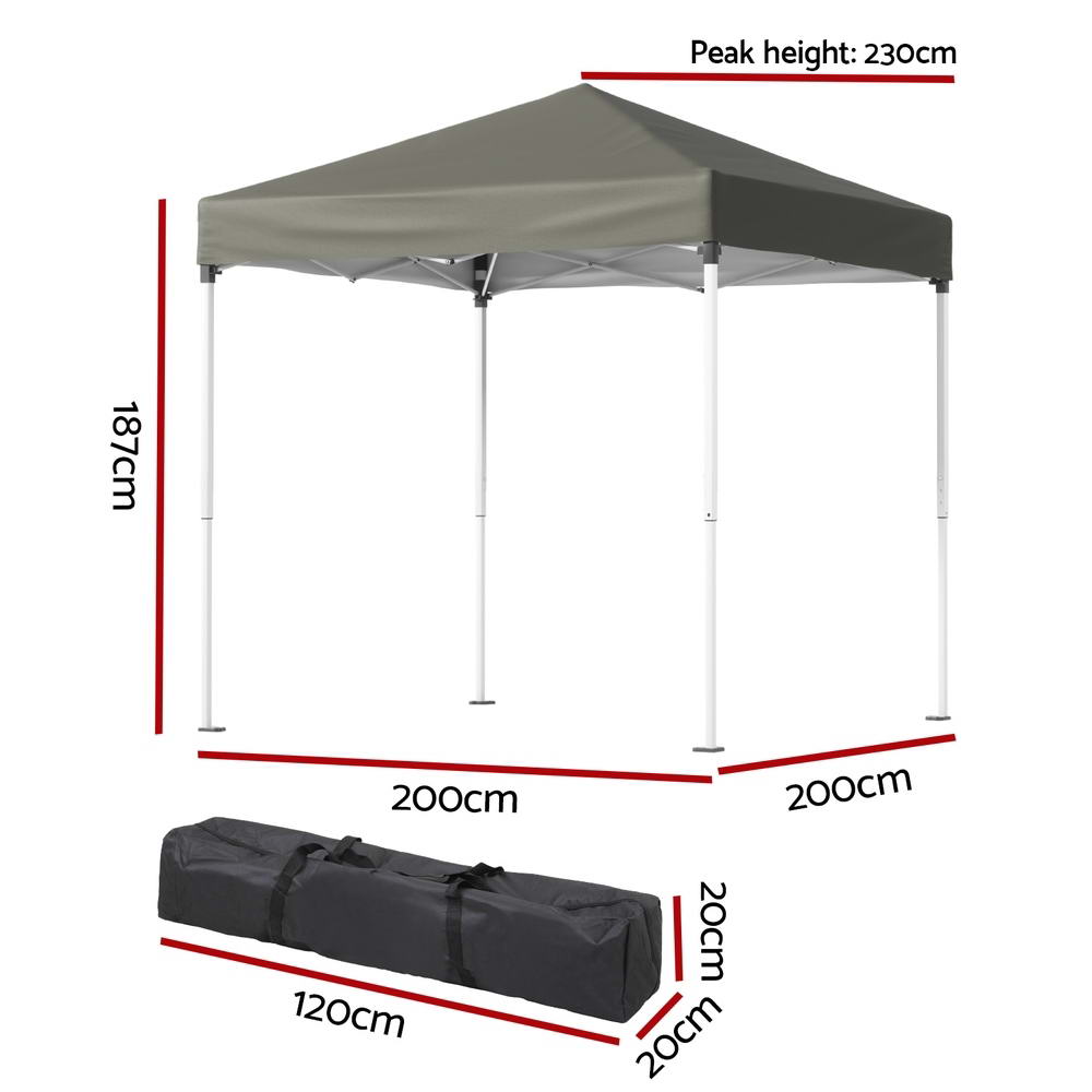 Instahut Pop Up Gazebo 2x2m Outdoor Grey UV Resistant Portable