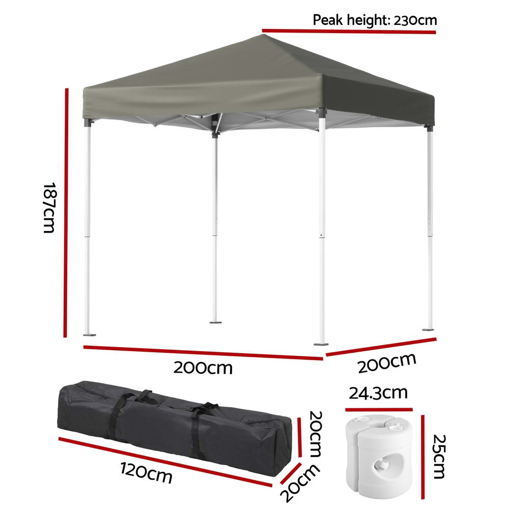 Instahut Gazebo 2x2m Pop Up Grey UV Resistant Base Pods