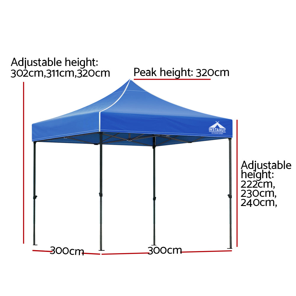 Instahut Pop Up Gazebo 500D Oxford Waterproof 3x3m Blue