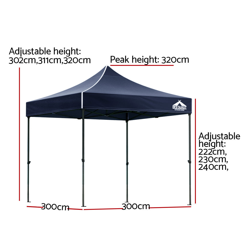 Instahut Pop Up Marquee Gazebo 3x3m UV Water Resistant Folding Navy