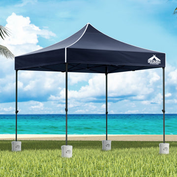 Instahut Pop Up Gazebo 500D Oxford 3x3m Navy with Base Pods