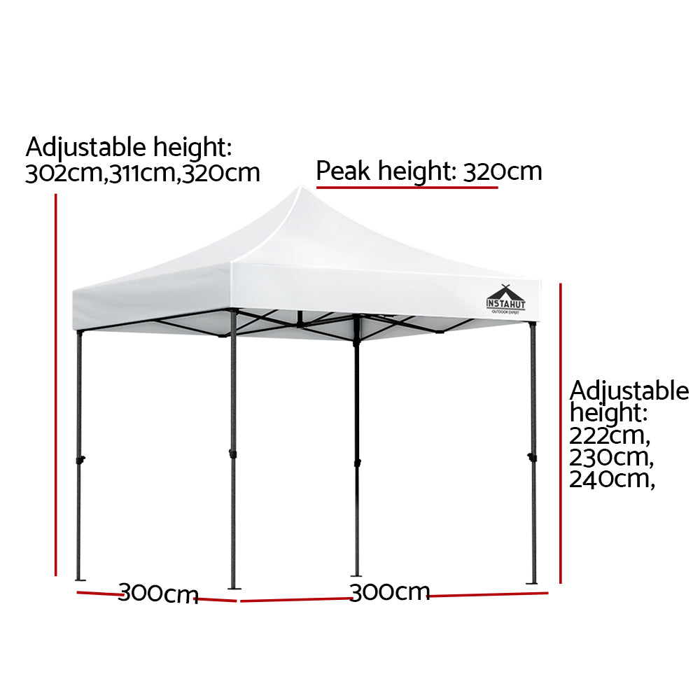 Instahut Pop Up Marquee Gazebo 3x3m UV Water Resistant Folding White