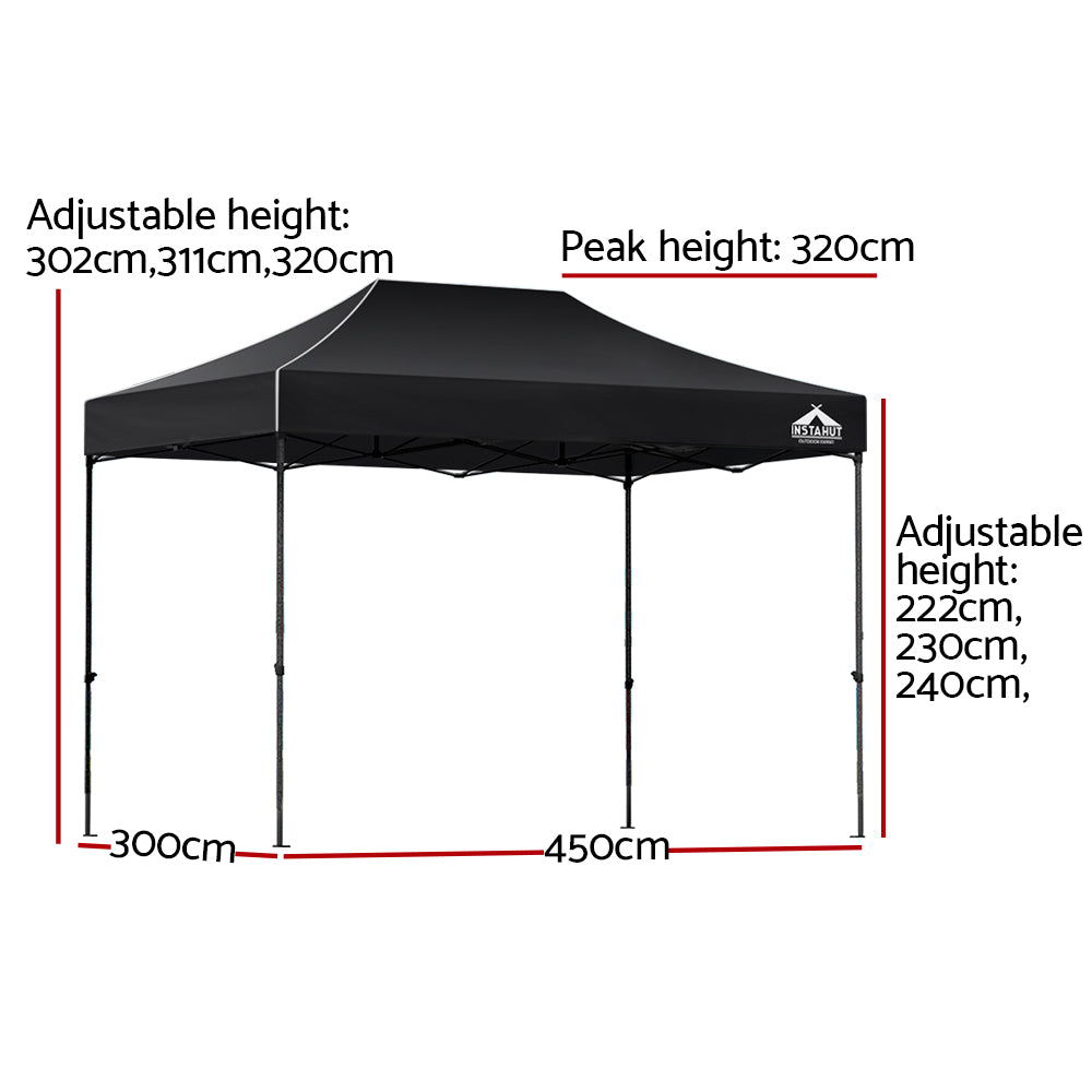 Instahut Pop Up Marquee Gazebo 3x4.5m 500D Oxford Black