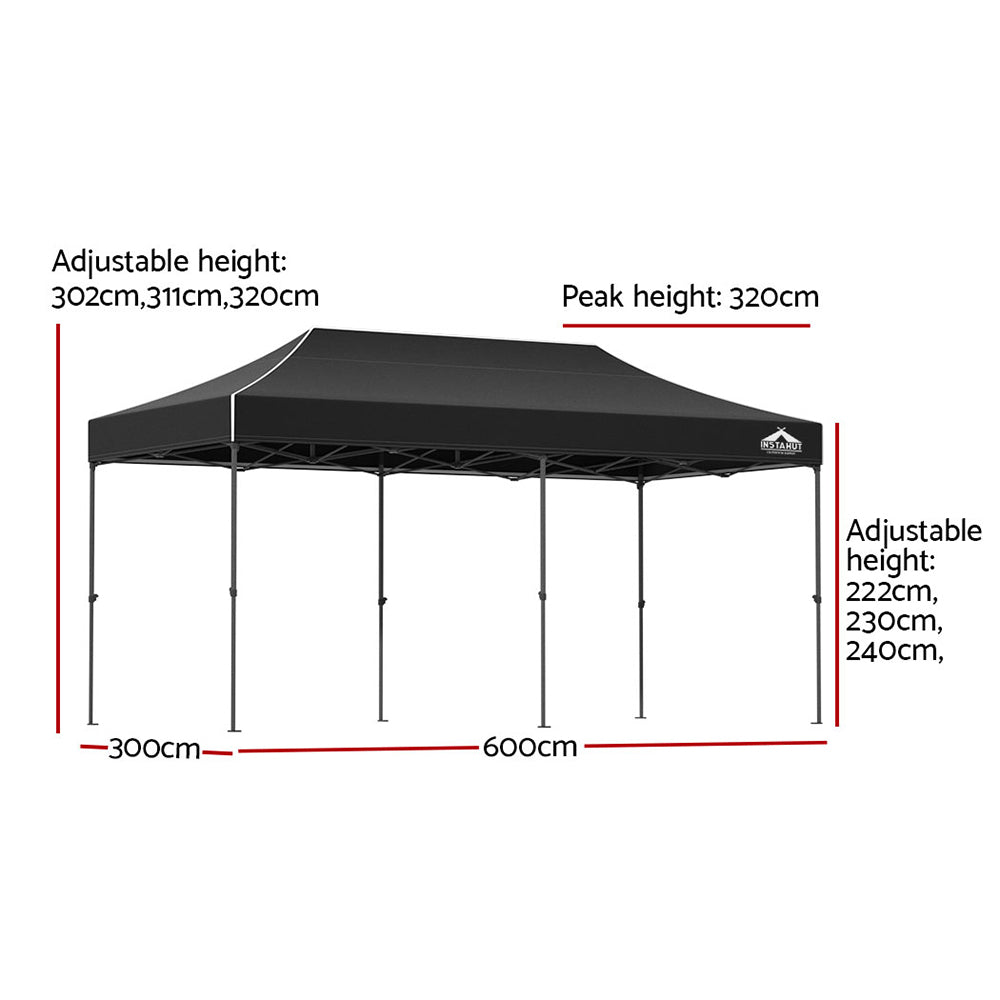 Instahut Pop Up Gazebo 3x6m 500D Oxford Black Wedding Marquee