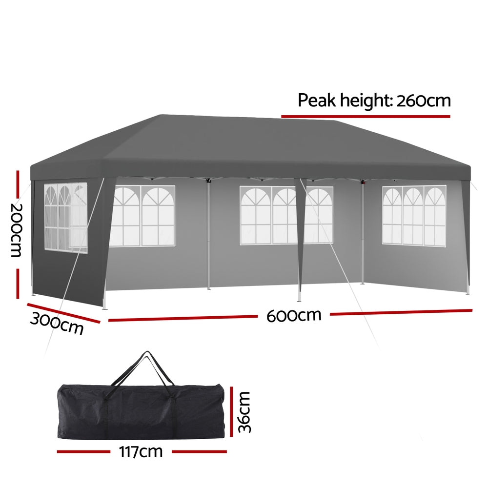 Instahut Pop Up Marquee Gazebo 3x6m Wedding Outdoor UV Water Resistant Grey