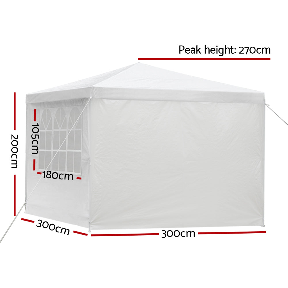 Instahut Marquee Gazebo 3x3m White UV Resistant 4 Panels