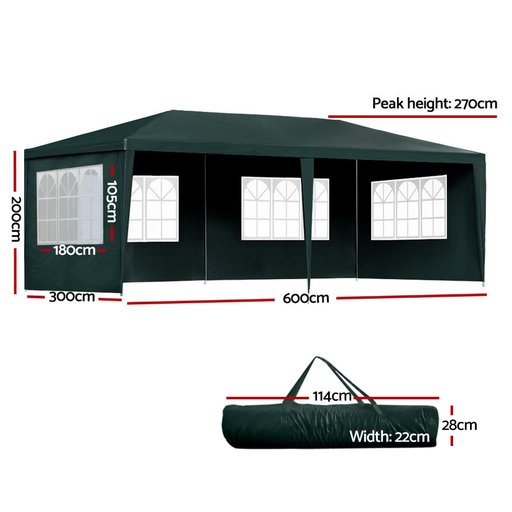 Instahut Gazebo 3x6m Marquee Wedding Tent with 4 Side Panels Green