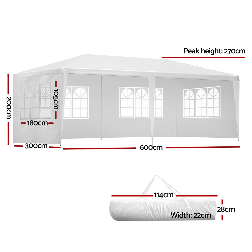 Instahut Marquee Gazebo 3x6m White UV Resistant Window Panels