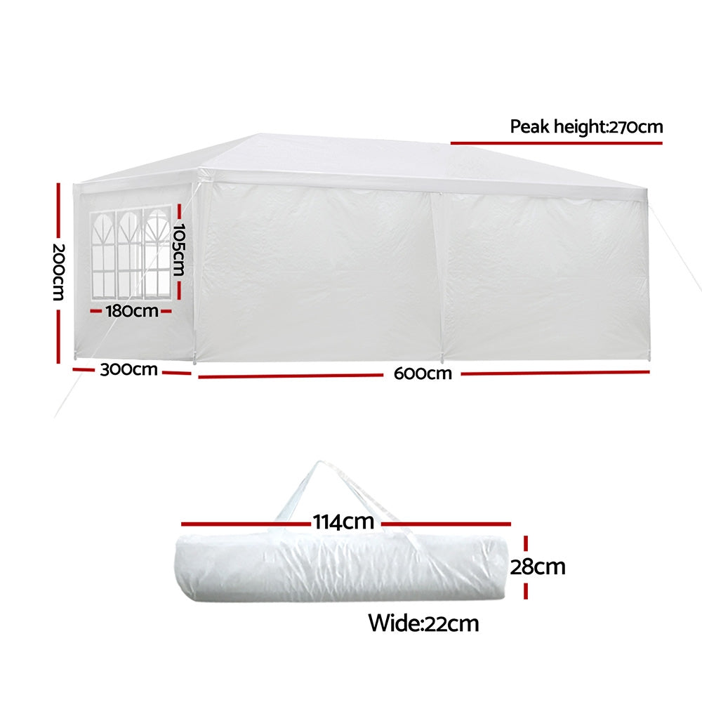 Instahut Marquee Gazebo 3x6m White UV Resistant 6 Panel