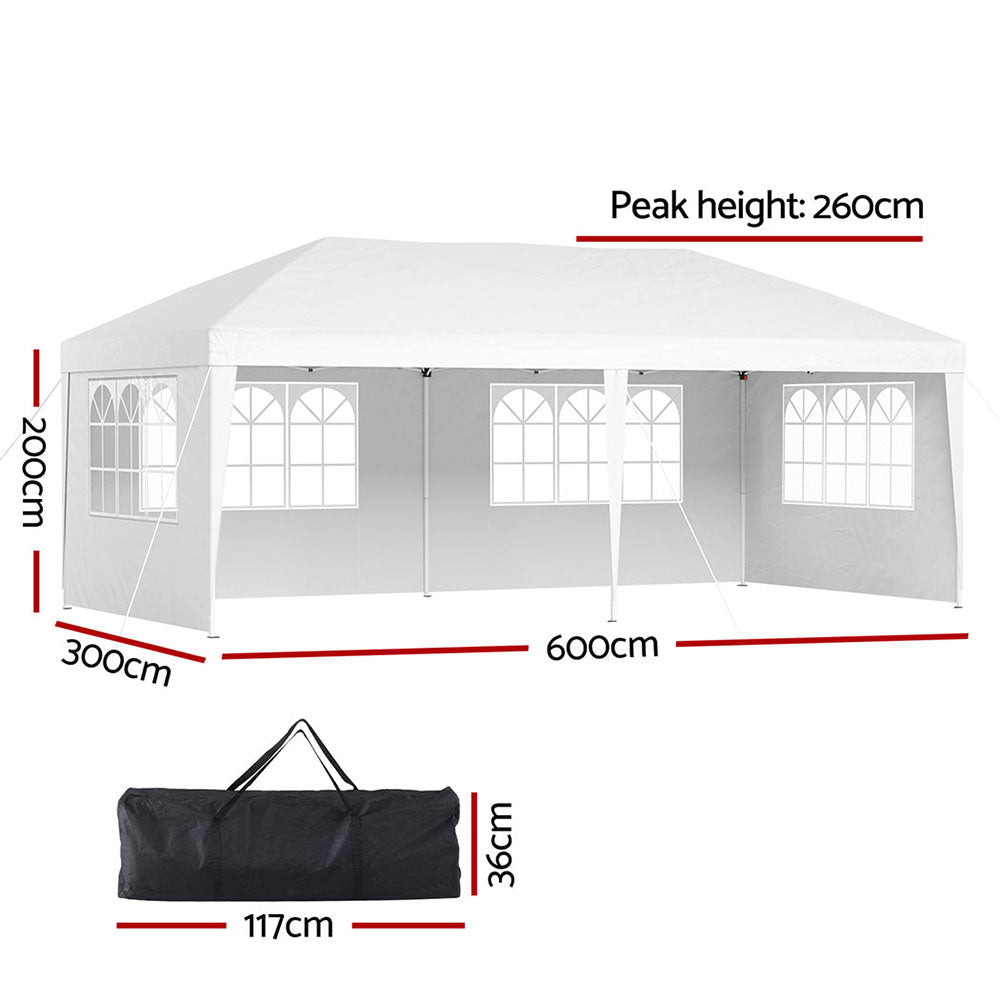 Instahut Pop Up Gazebo 3x6m Wedding Marquee Tent White UV Resistant