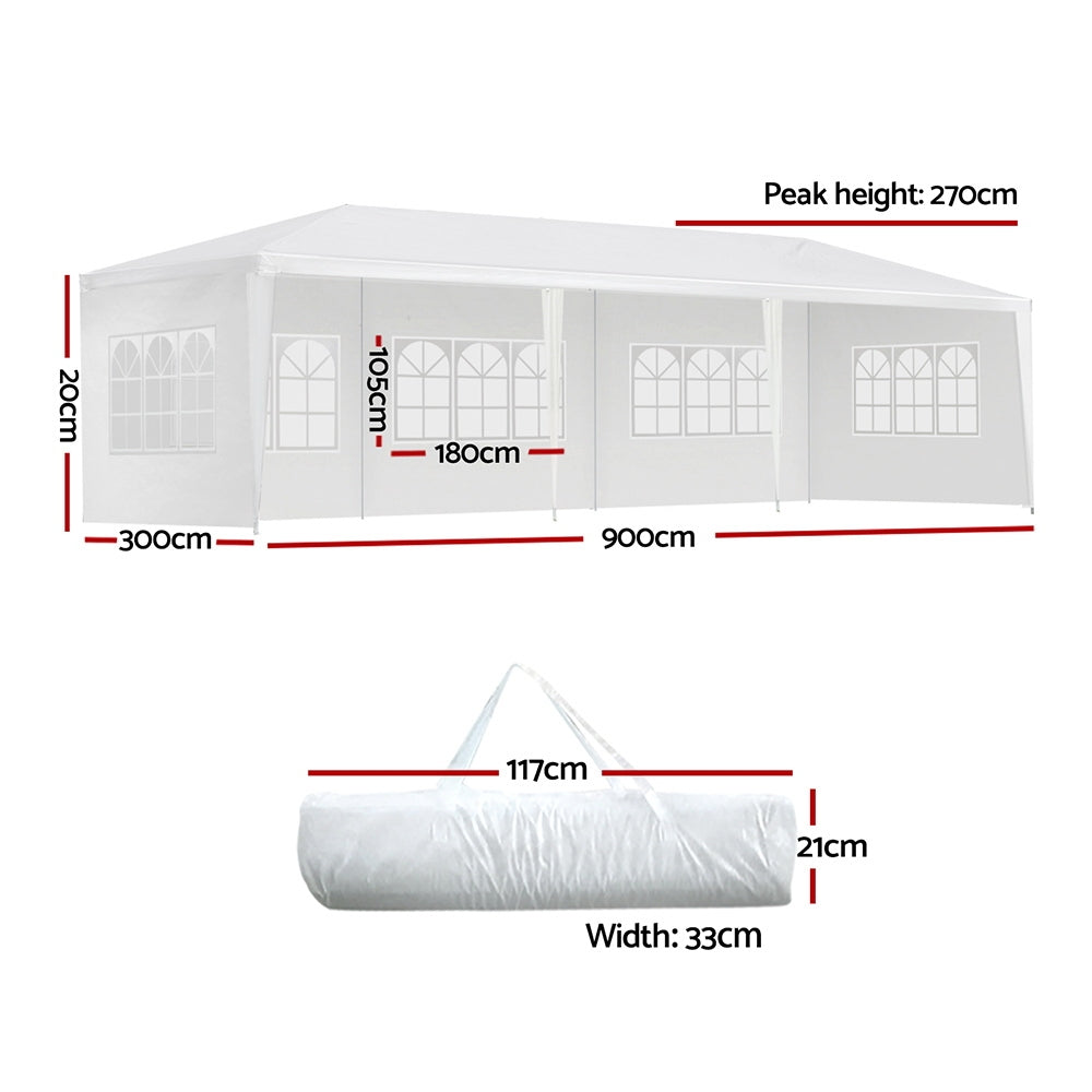 Instahut Marquee Gazebo 3x9m White UV Resistant Wedding Tent