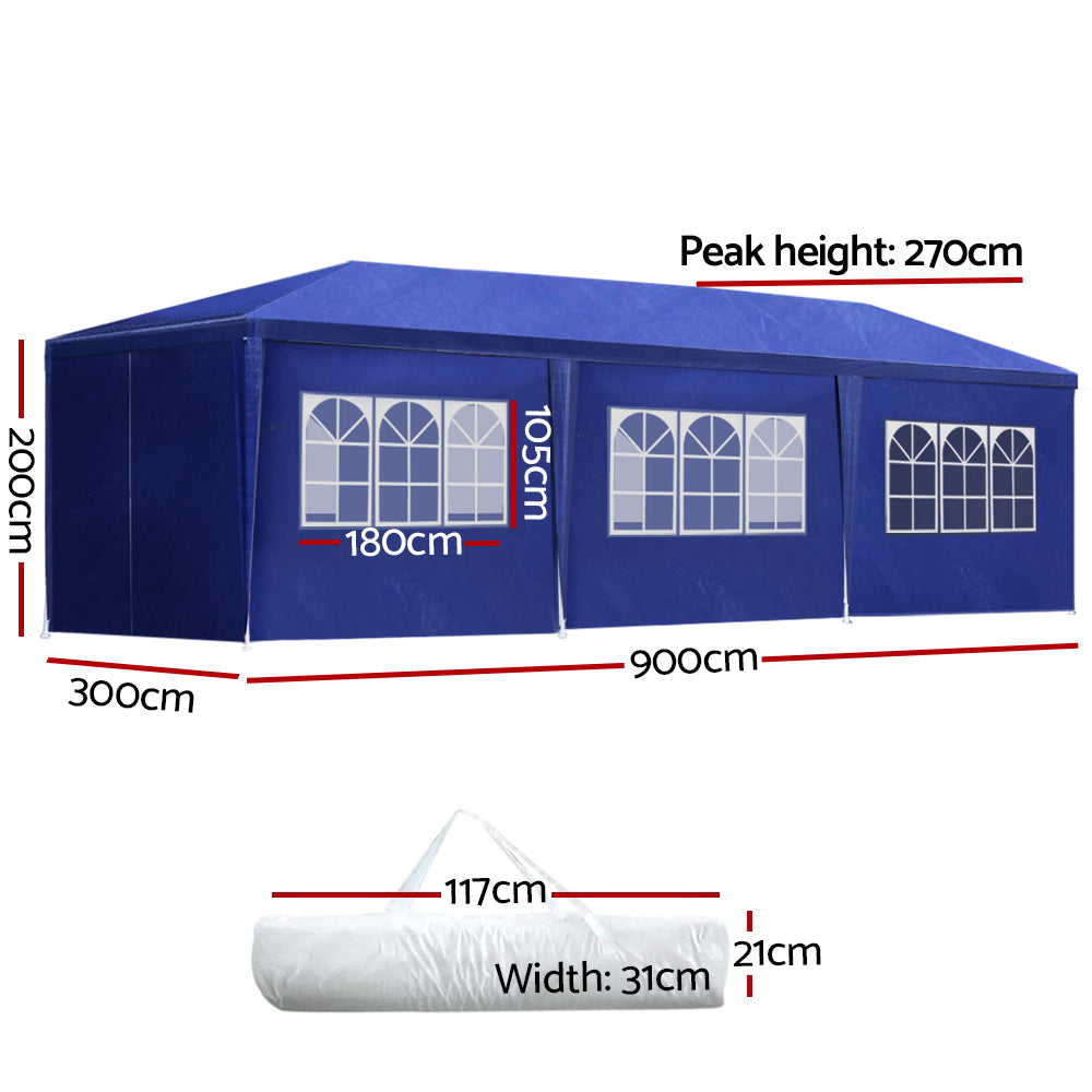Instahut Marquee Gazebo 3x9m Blue UV Resistant Wedding Tent