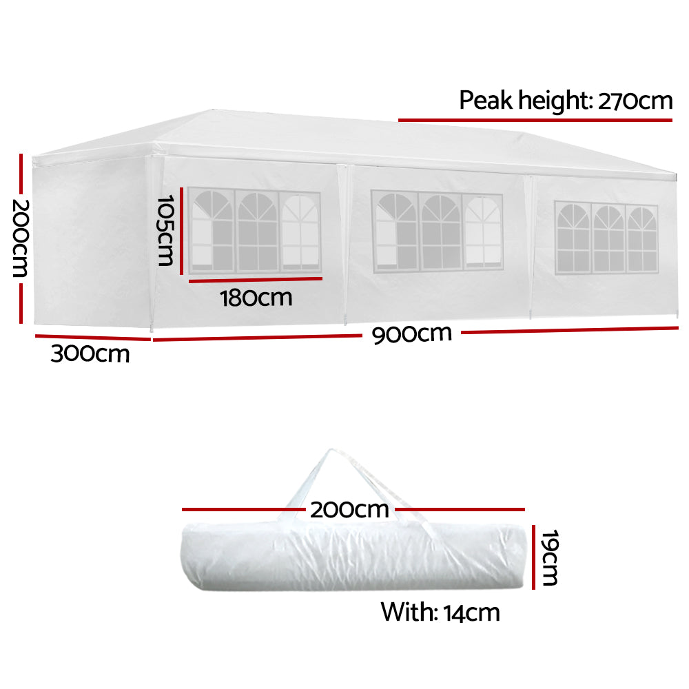 Instahut Gazebo 3x9m Marquee Wedding Tent 8 Side Panels White
