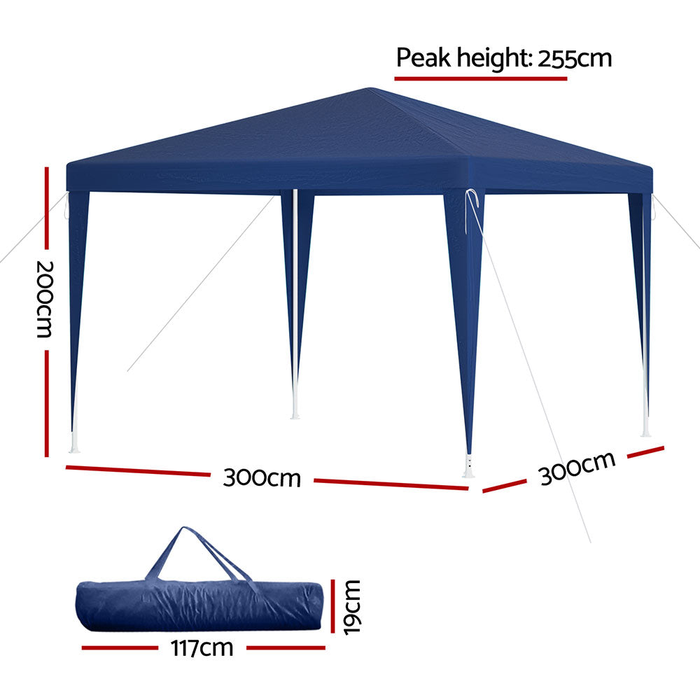 INSTAHUT Pop Up Gazebo 3x3m UV Resistant Water Resistant Blue with Carry Bag