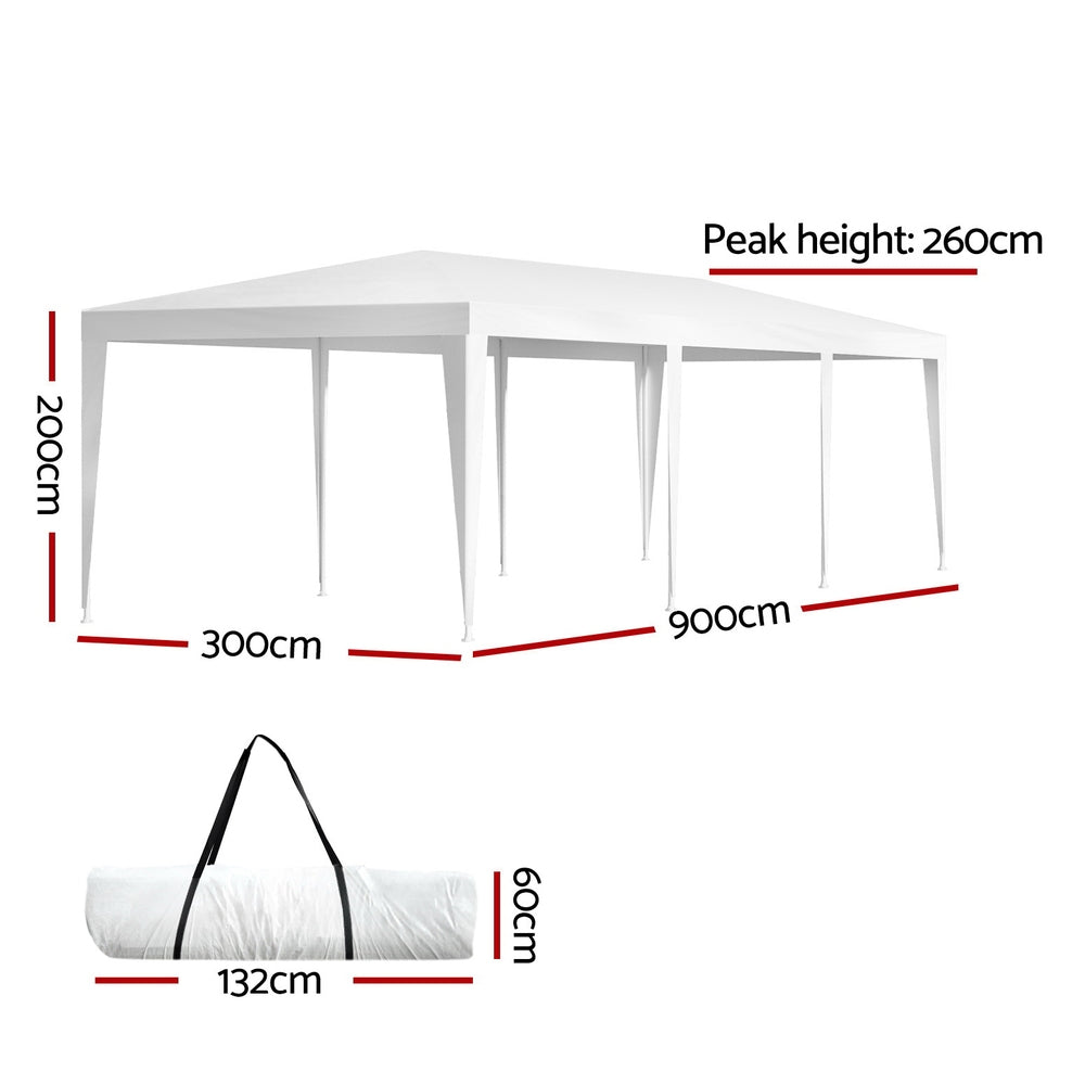 Instahut Gazebo 3x9m Wedding Marquee Tent White UV Resistant