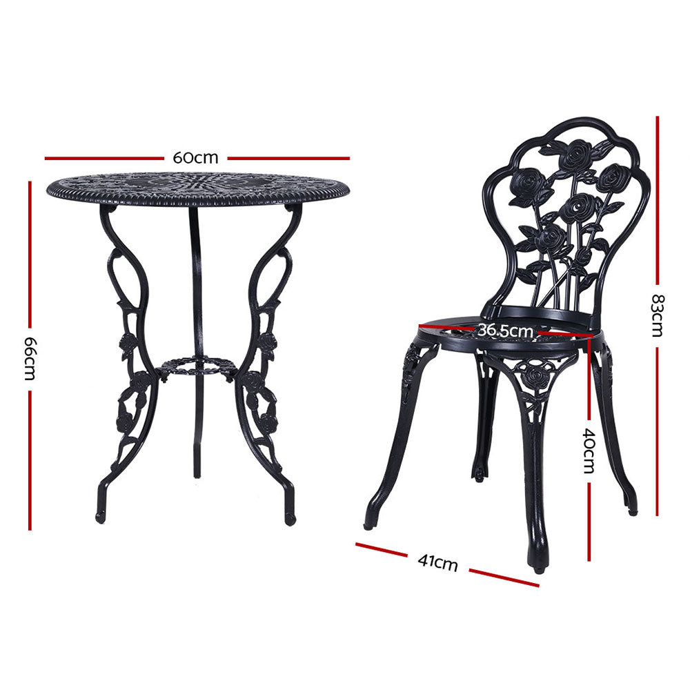 Gardeon Cast Aluminum Bistro Set 3pc with Parasol Hole Black