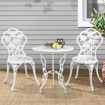 Gardeon Cast Aluminum Bistro Set 3 Piece Outdoor Setting White