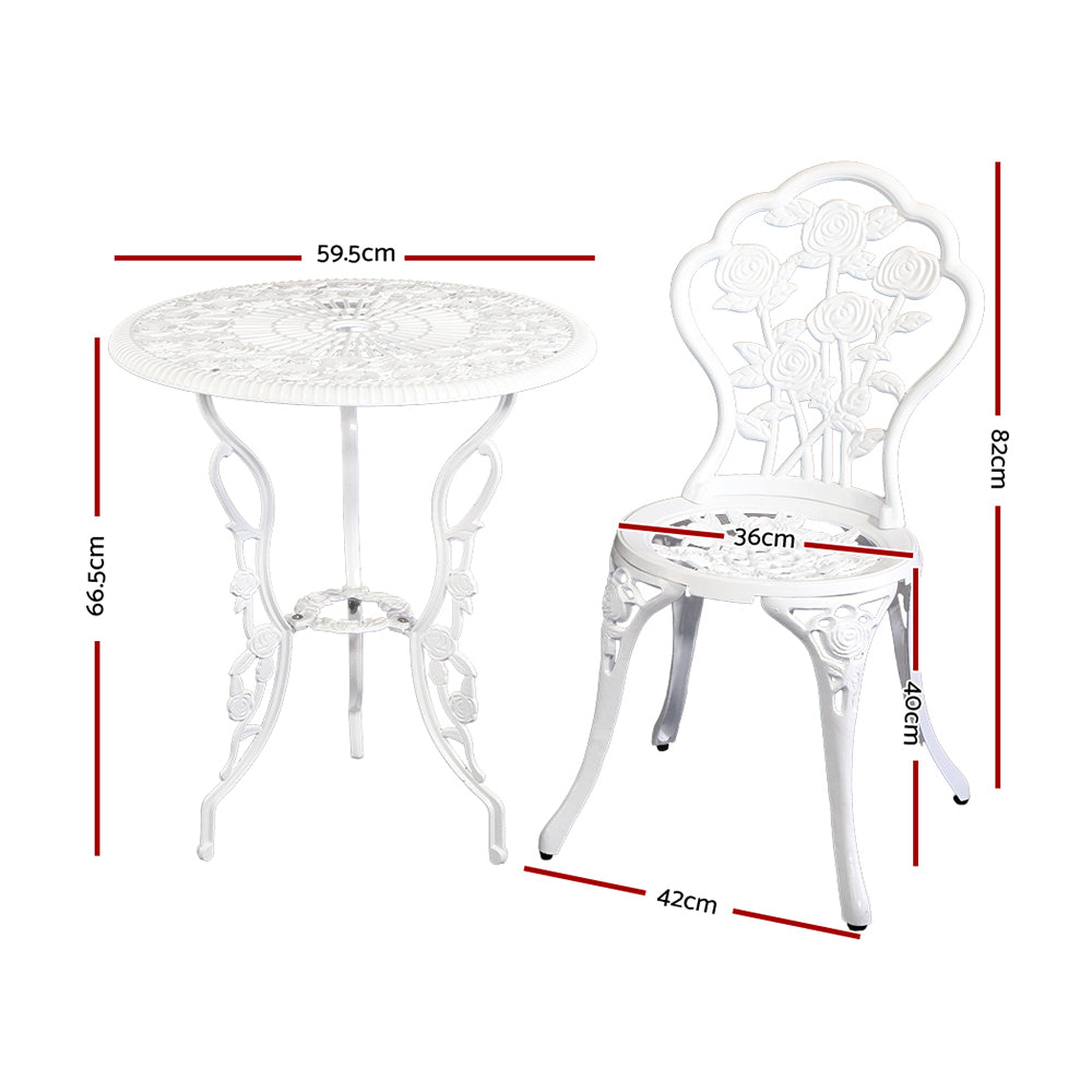 Gardeon Cast Aluminum Bistro Set 3 Piece Outdoor Setting White