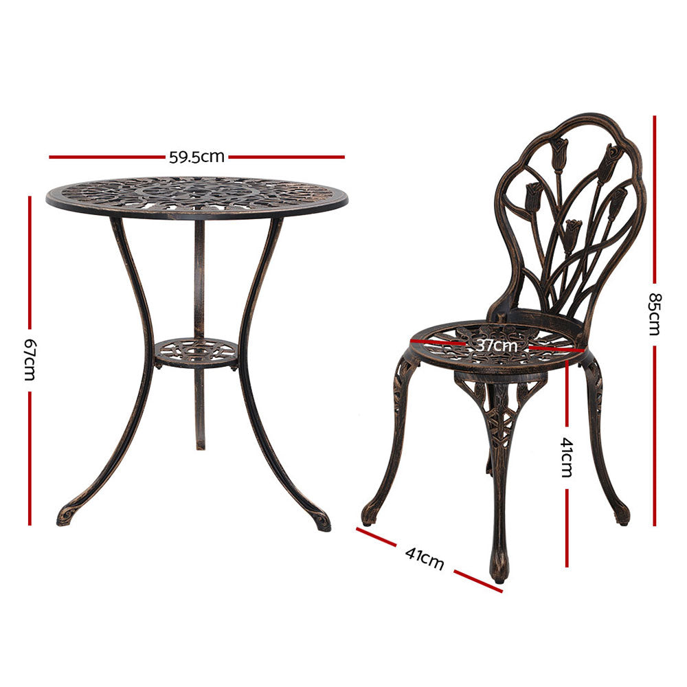 Gardeon Cast Aluminum Outdoor Bistro Set with Parasol Hole 3 Piece Bronze