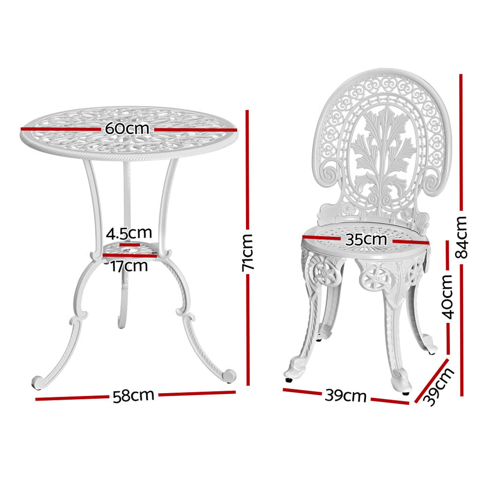 Gardeon 3PC Outdoor Bistro Set Aluminium Table Chairs White