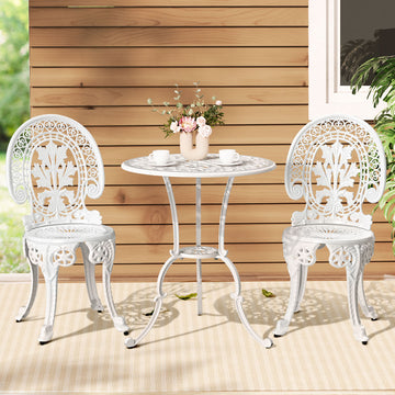 Gardeon 3PC Outdoor Bistro Set Aluminium Table Chairs White