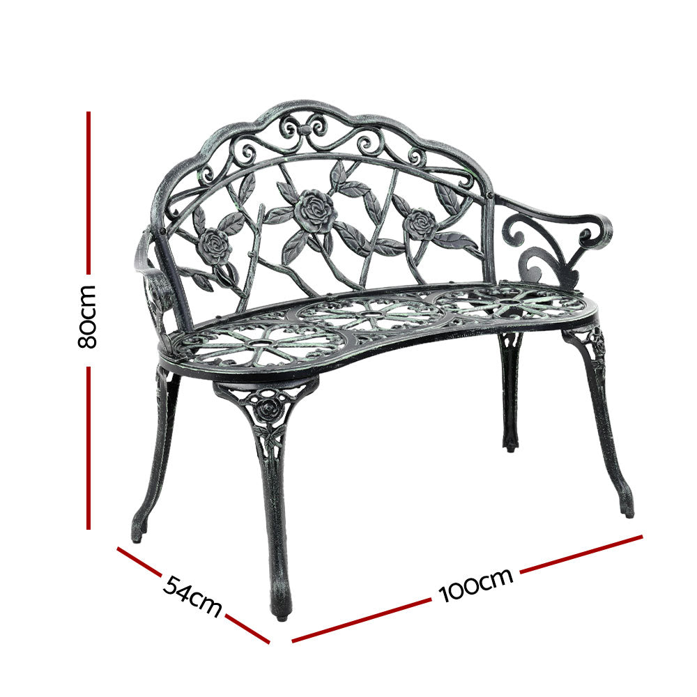 Gardeon 2 Seater Cast Aluminium Garden Bench Vintage Green