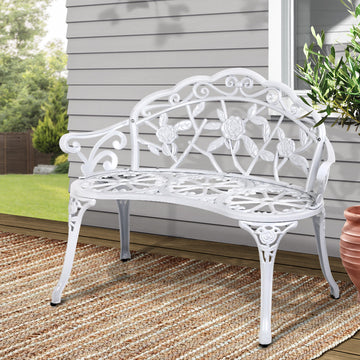 Gardeon 2 Seater Cast Aluminium Garden Bench Vintage White