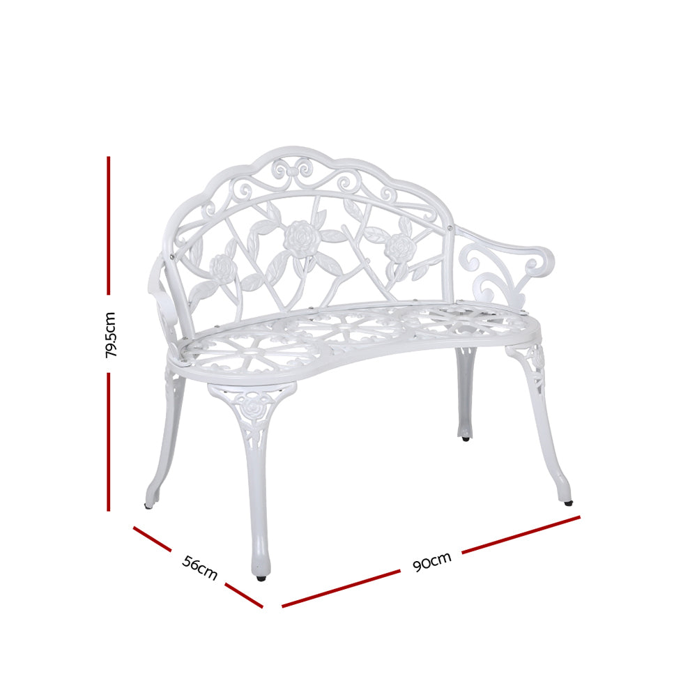 Gardeon 2 Seater Cast Aluminium Garden Bench Vintage White