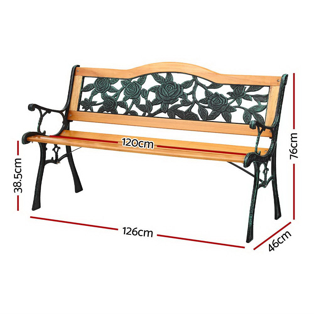 Gardeon Wooden Garden Bench with Cast Iron Frame 126cm Natural