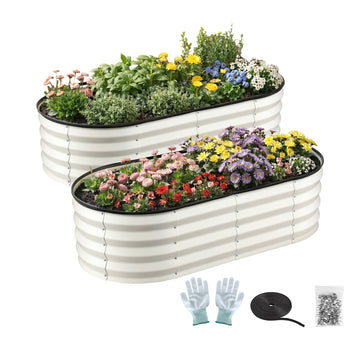 Green Fingers 2 Pack Galvanised Steel Garden Bed Planter 120x60x30cm White