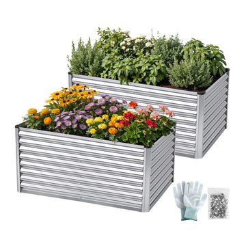 Green Fingers 2 in 1 Modular Galvanised Steel Raised Garden Bed 240cm Silver