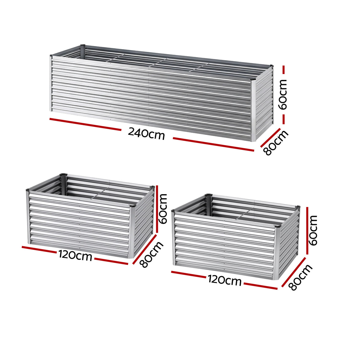 Green Fingers 2 in 1 Modular Galvanised Steel Raised Garden Bed 240cm Silver