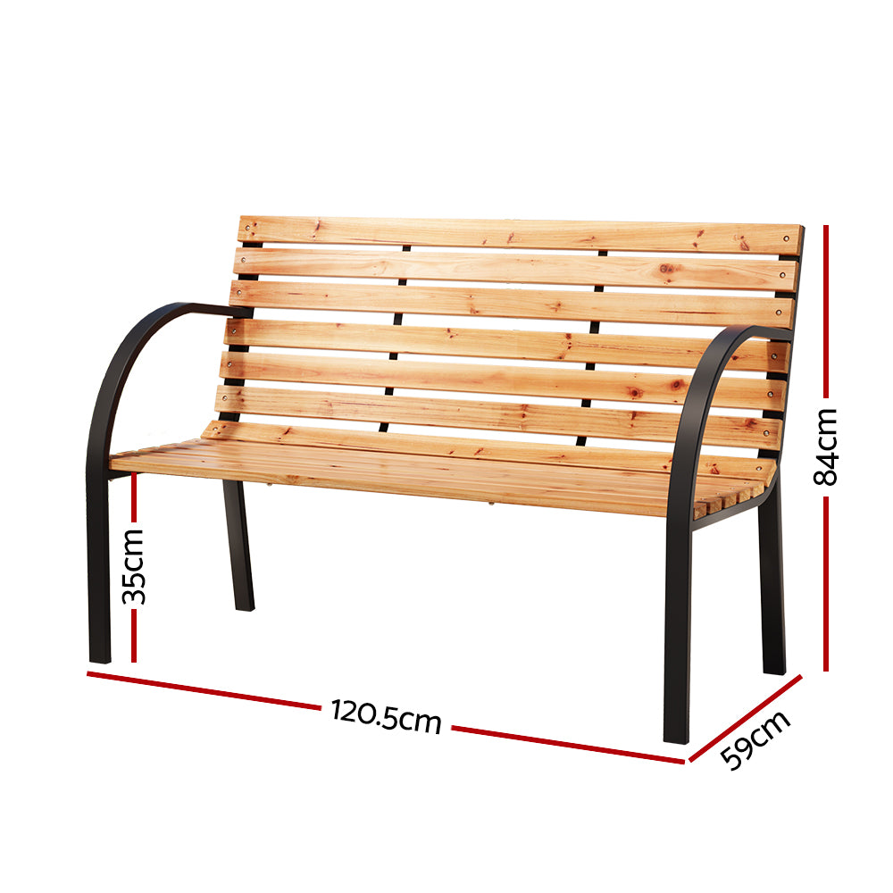 Gardeon 2 Seater Outdoor Garden Bench Natural Fir Wood Steel Frame