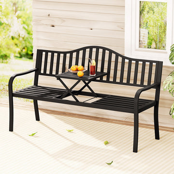 Gardeon Steel Outdoor Bench with Foldable Table 151cm Black