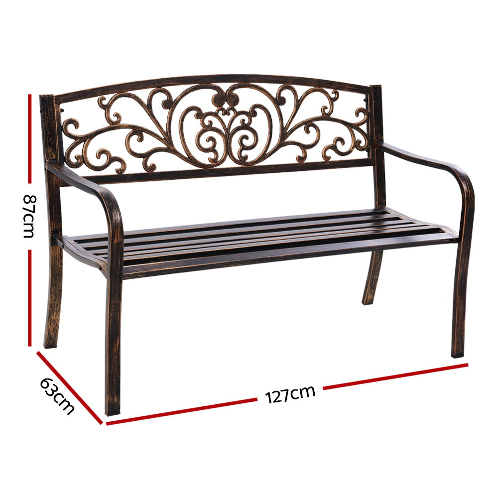 Gardeon 3 Seater Steel Garden Bench Park Style Black