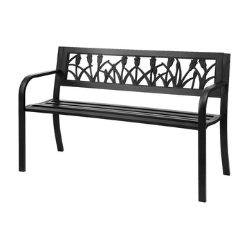 Gardeon Steel Outdoor Garden Bench with Tulip Pattern 124cm Black