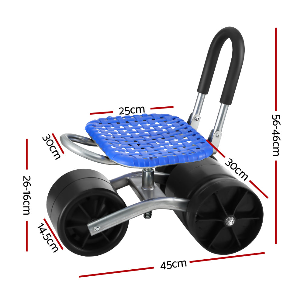 Gardeon Foldable Garden Stool Seat with Wheels Blue