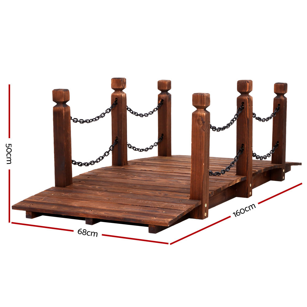 Gardeon Wooden Garden Bridge with Rustic Chain 160cm Burnt Fir