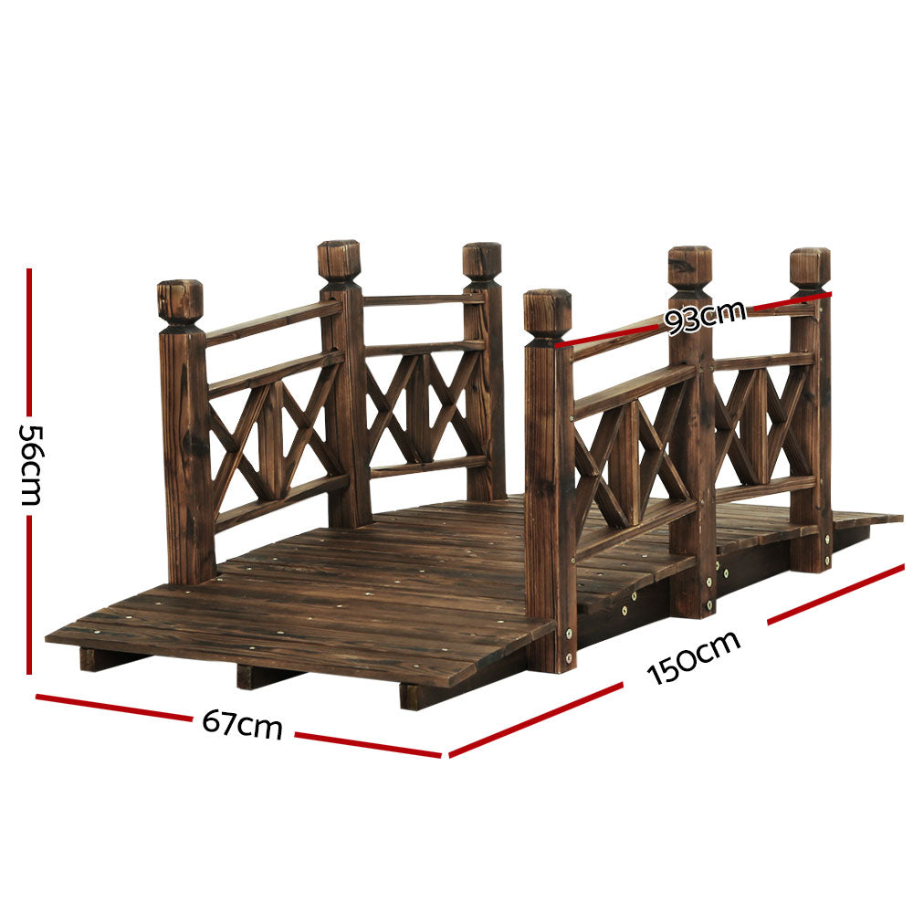 Gardeon Fir Wood Garden Bridge 150cm Arched Rustic 200kg